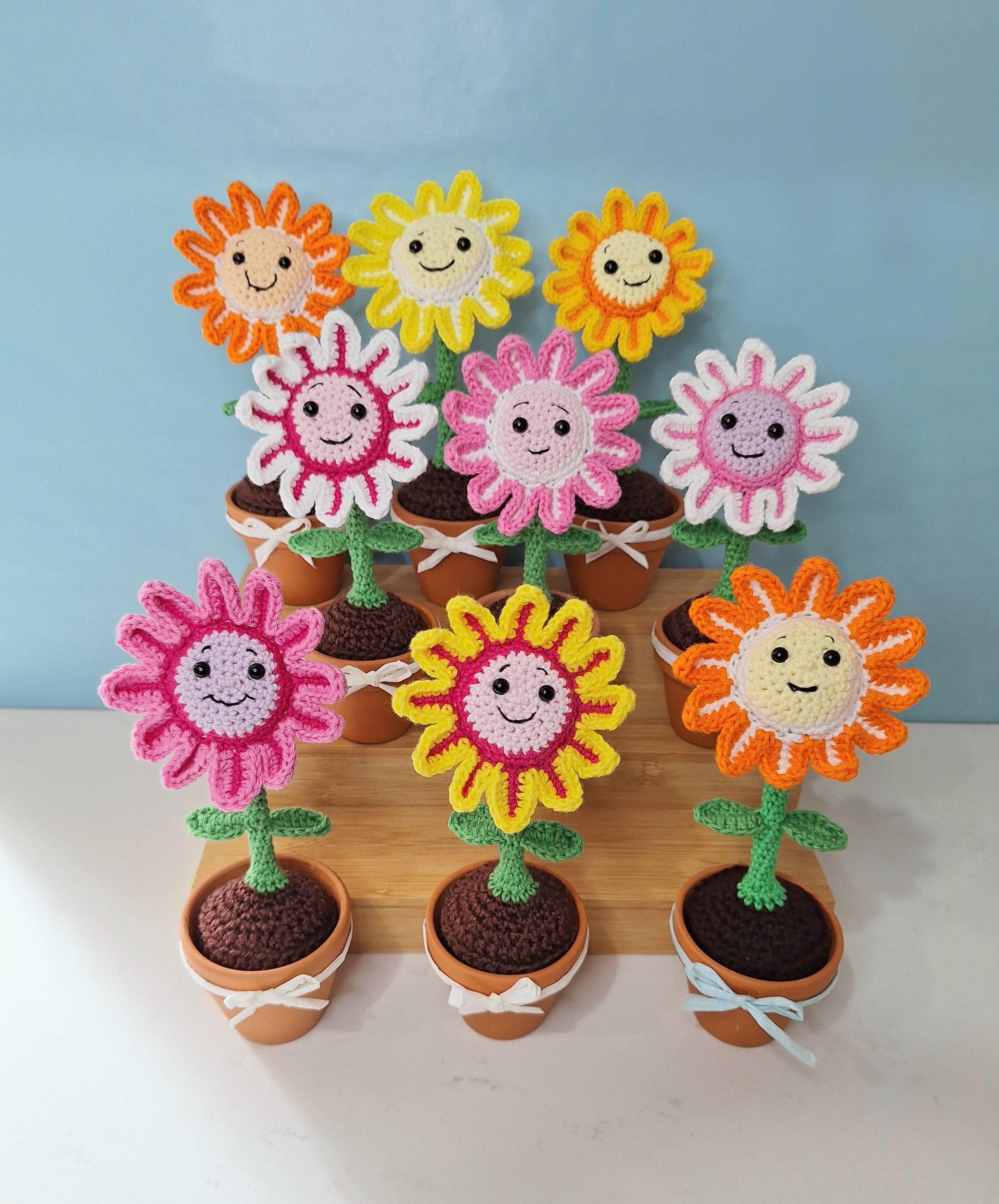 Happy Daisy Crocheted Flower in  Terracotta Pot