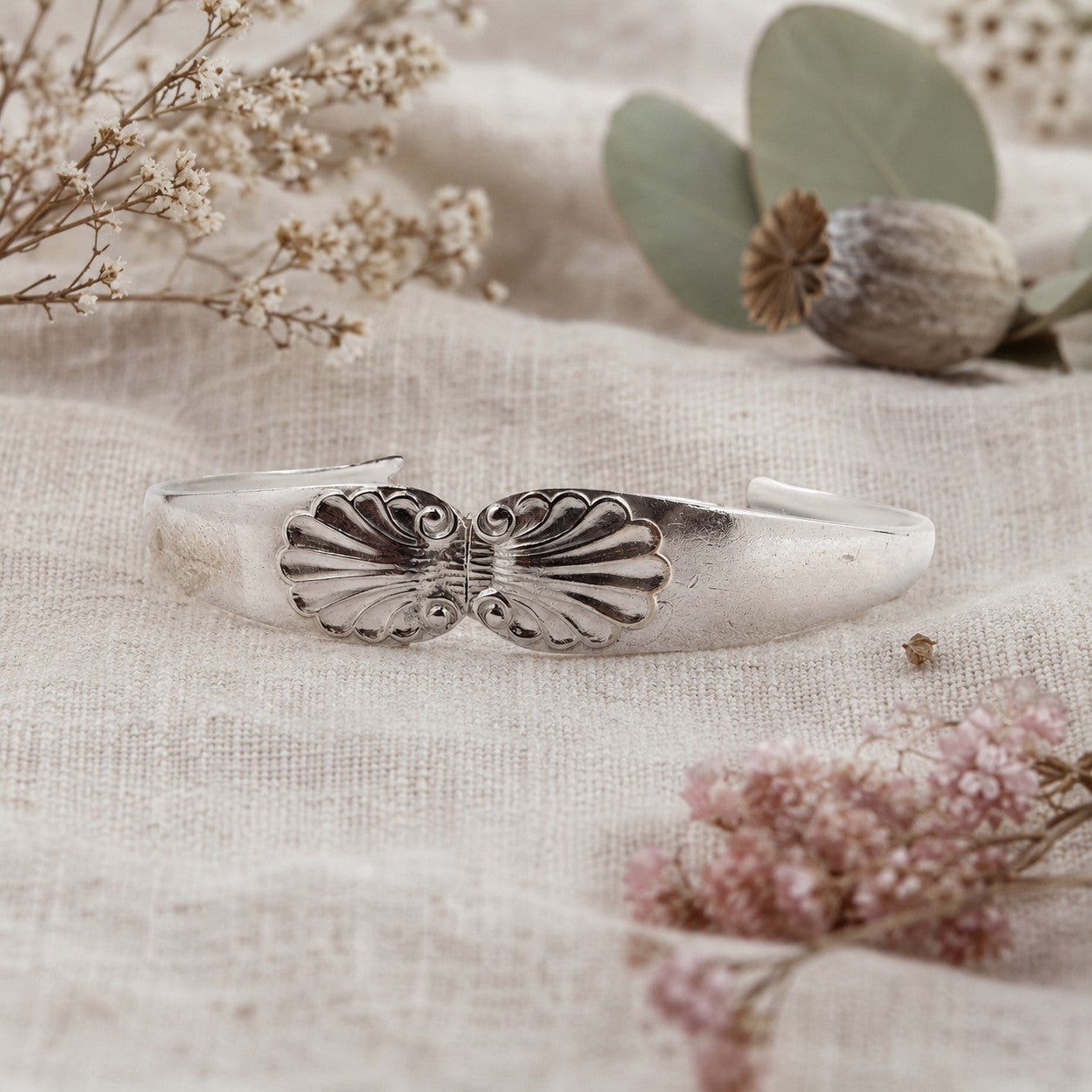 Sterling Silver Vintage Spoon Cuff Bracelet – 1905 Shell Pattern