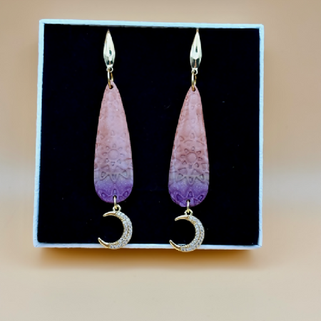 Blush and Violet Crescent Moon Earrings