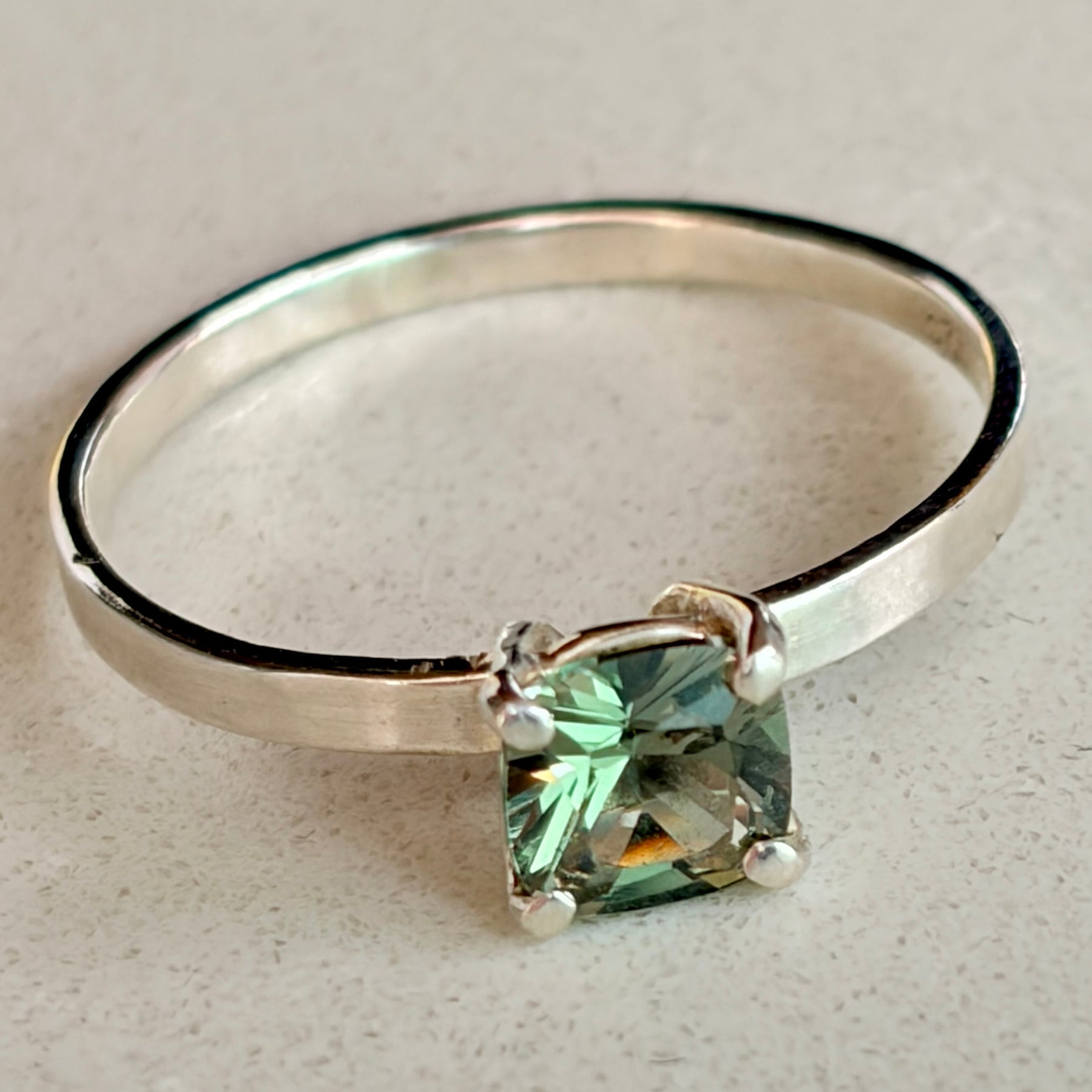 Green Tea Tourmaline Sterling Silver Ring