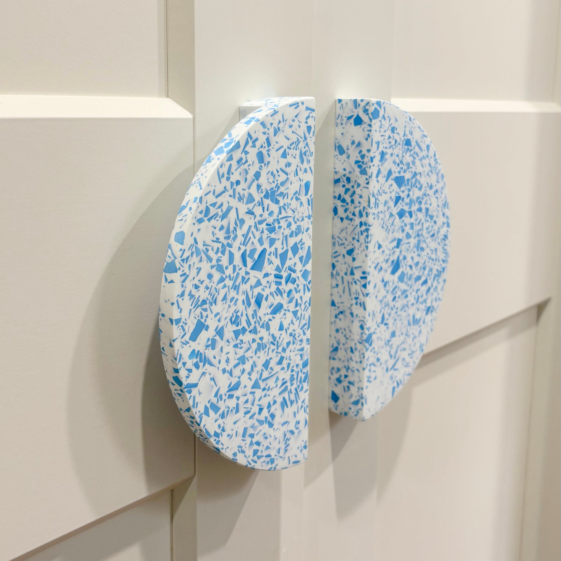 Large Semi-Circle Handle in Blue & White Terrazzo Resin