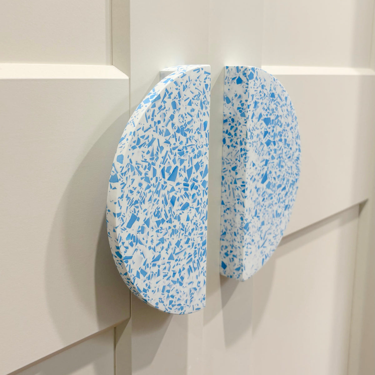 Large Semi-Circle Handle in Blue & White Terrazzo Resin