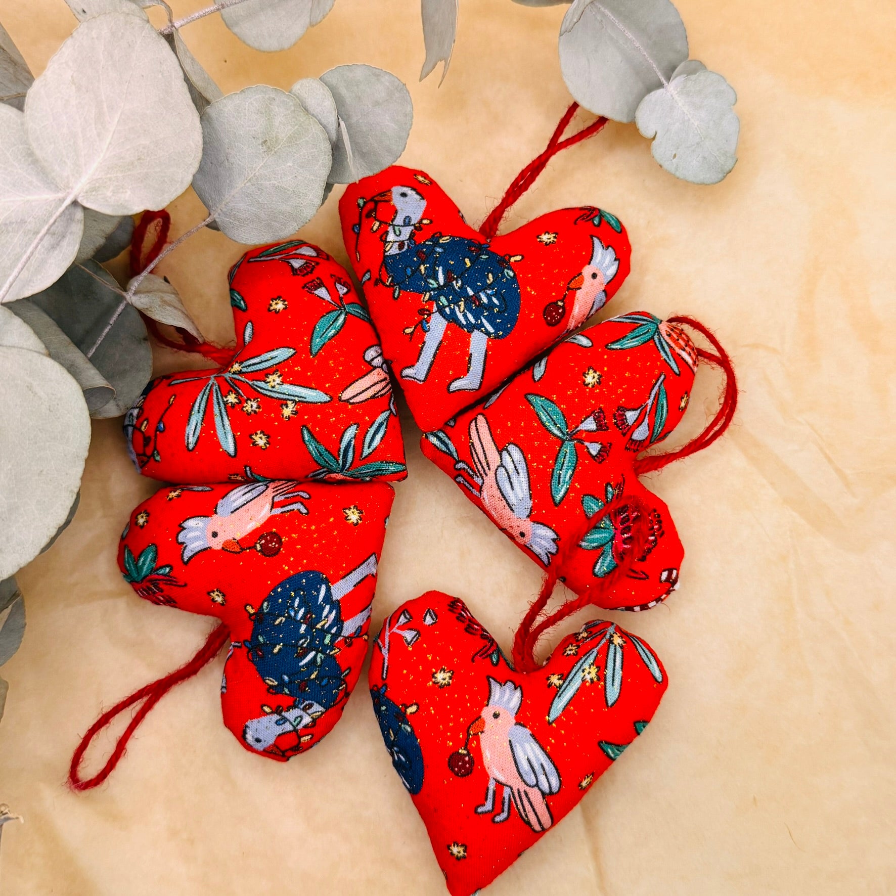 Handmade quirky Australian Christmas Hearts