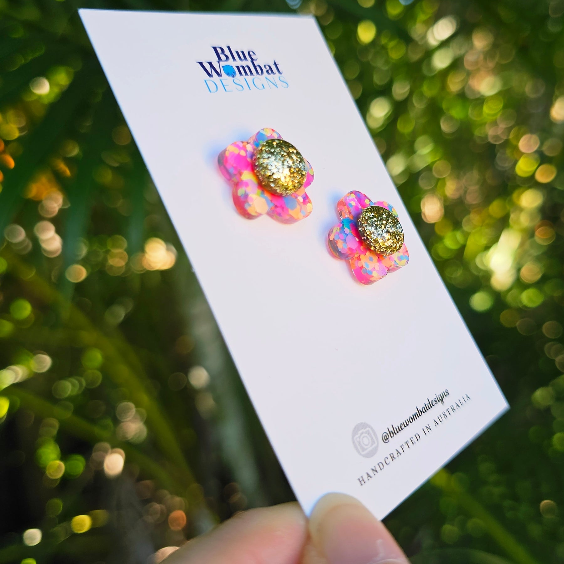 Colourful Glitter Flower Resin Stud Earrings 18mm