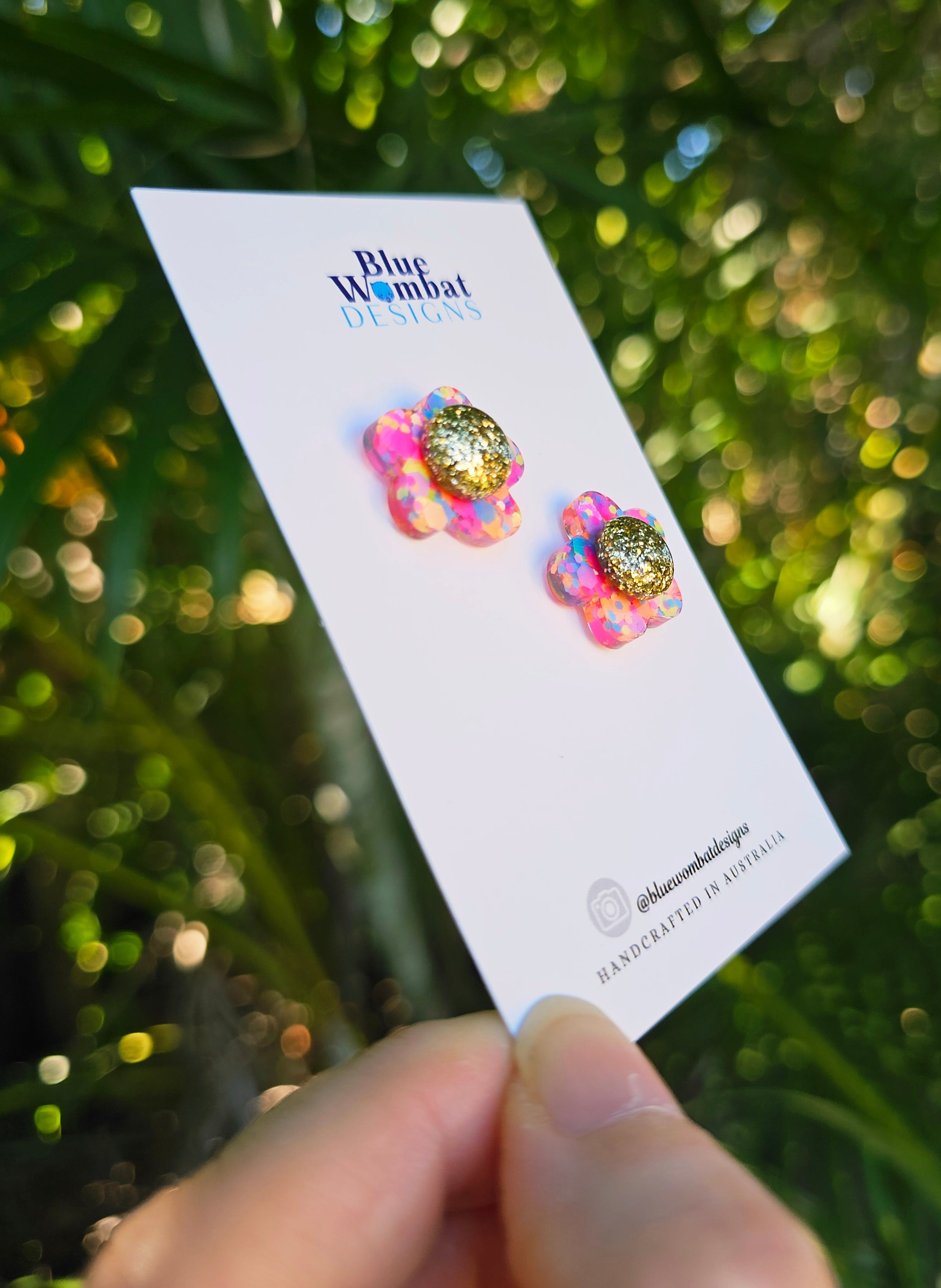 Colourful Glitter Flower Resin Stud Earrings 18mm