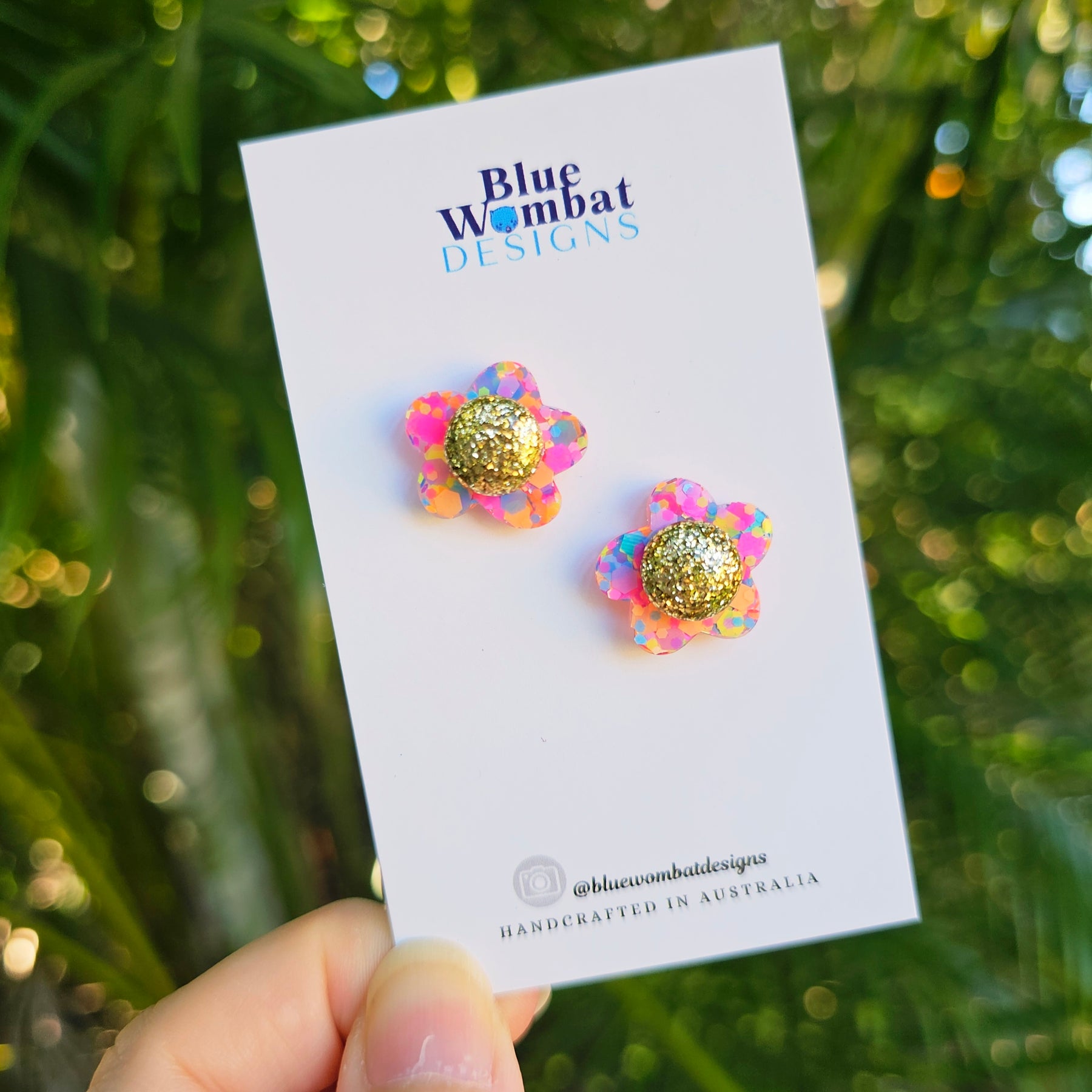 Colourful Glitter Flower Resin Stud Earrings 18mm