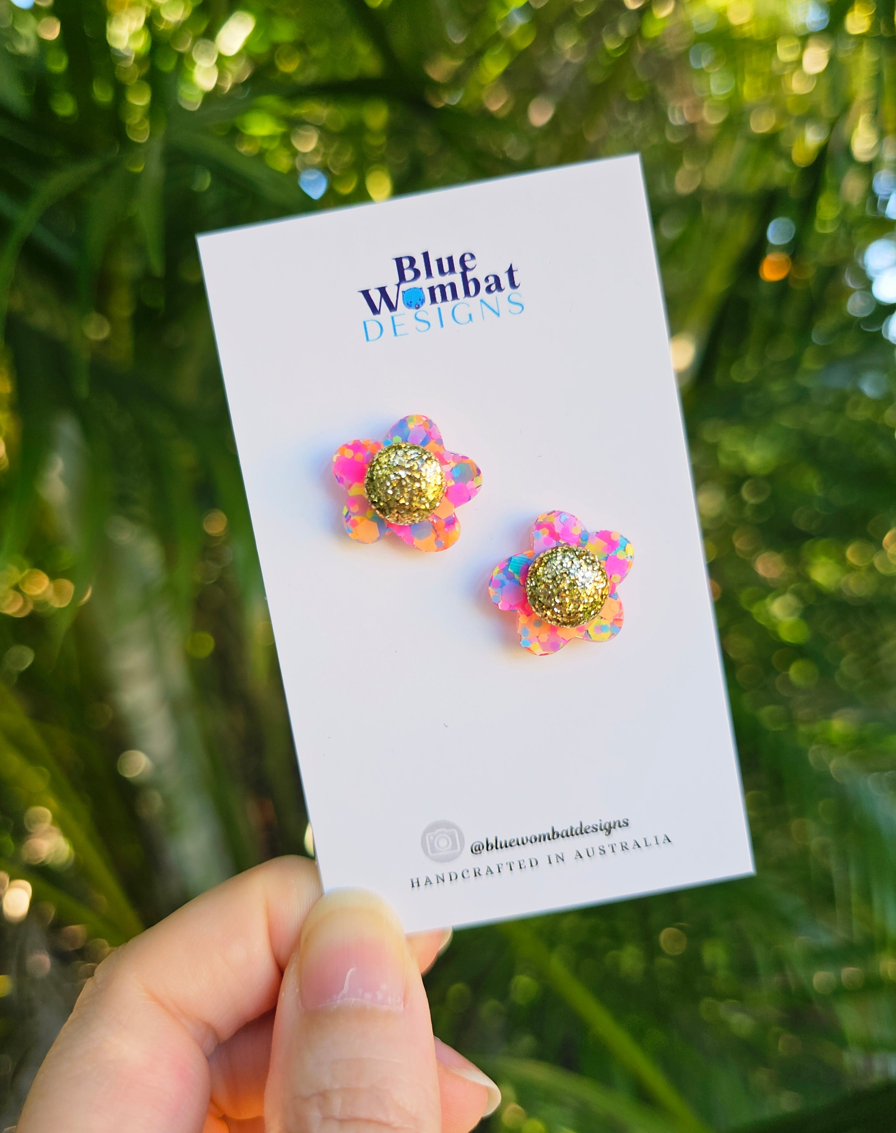 Colourful Glitter Flower Resin Stud Earrings 18mm