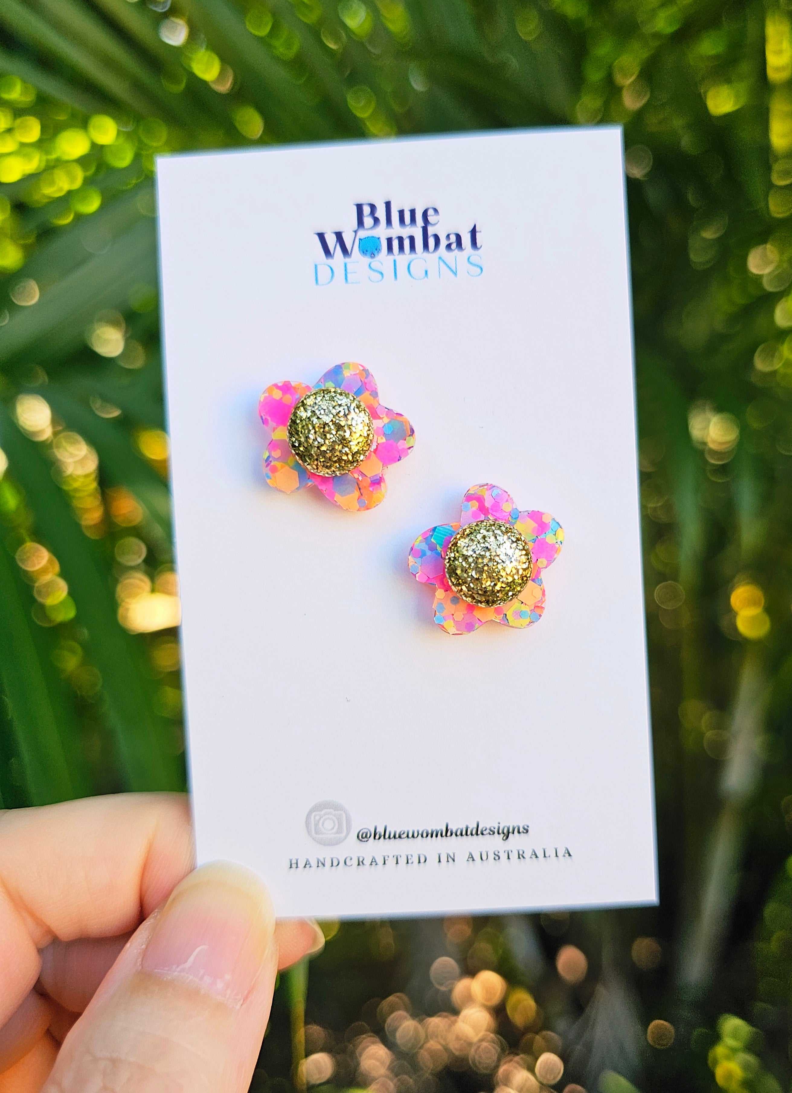 Colourful Glitter Flower Resin Stud Earrings 18mm