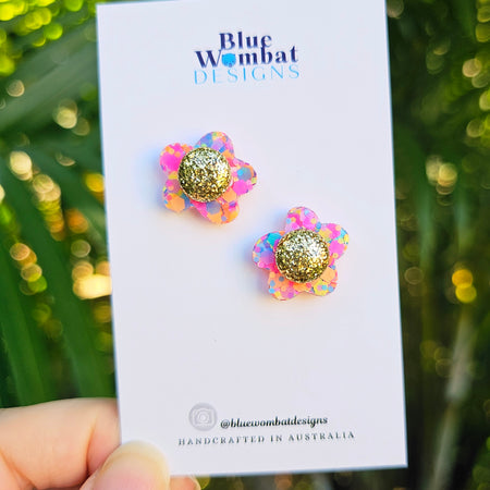 Colourful Glitter Flower Resin Stud Earrings 18mm