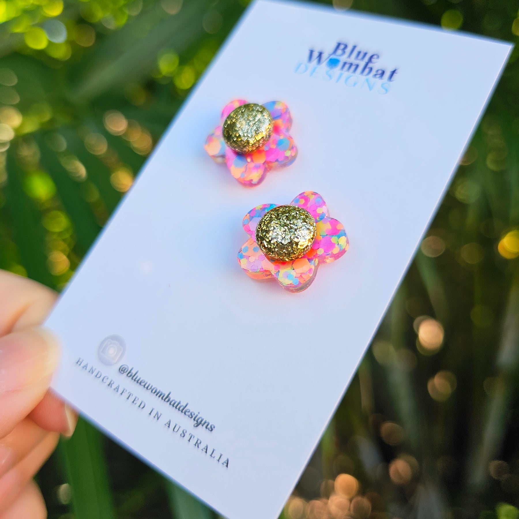 Colourful Glitter Flower Resin Stud Earrings 18mm
