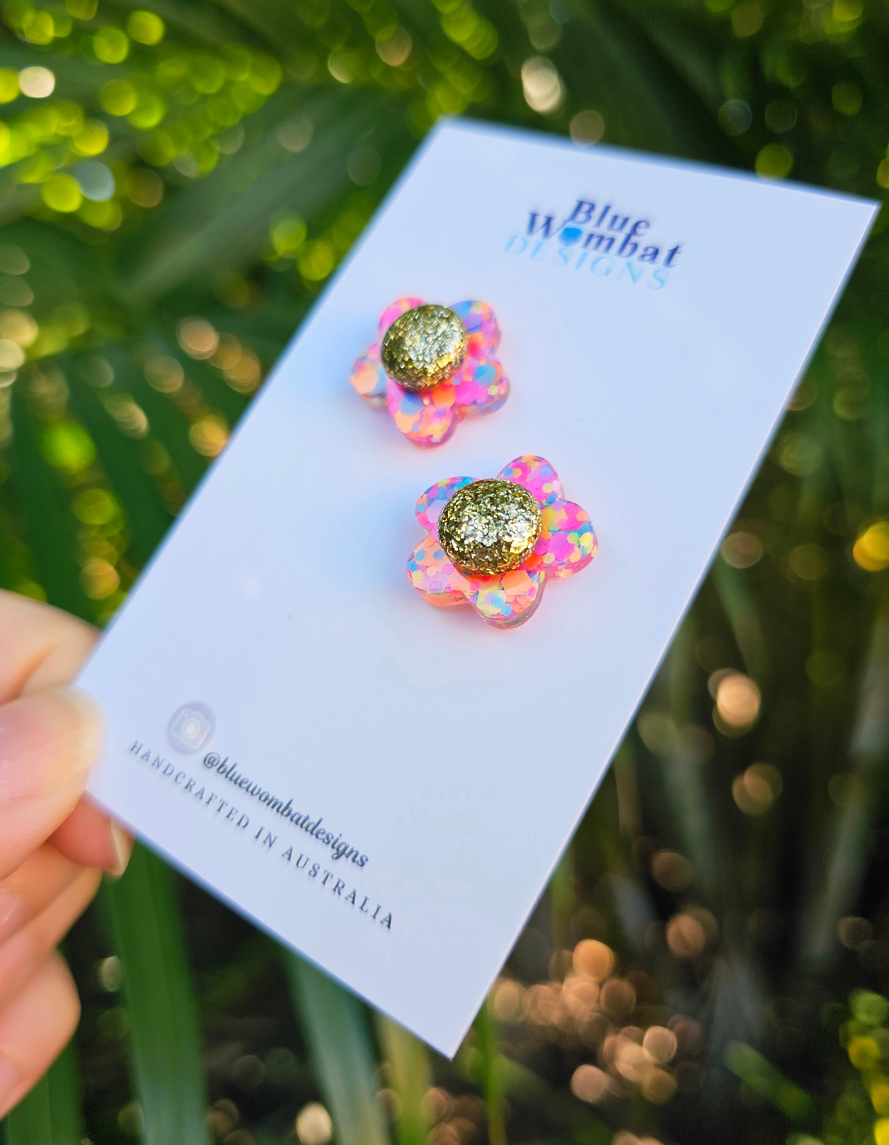 Colourful Glitter Flower Resin Stud Earrings 18mm