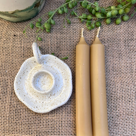 Petite Ceramic candlestick holder with Beeswax candle.
