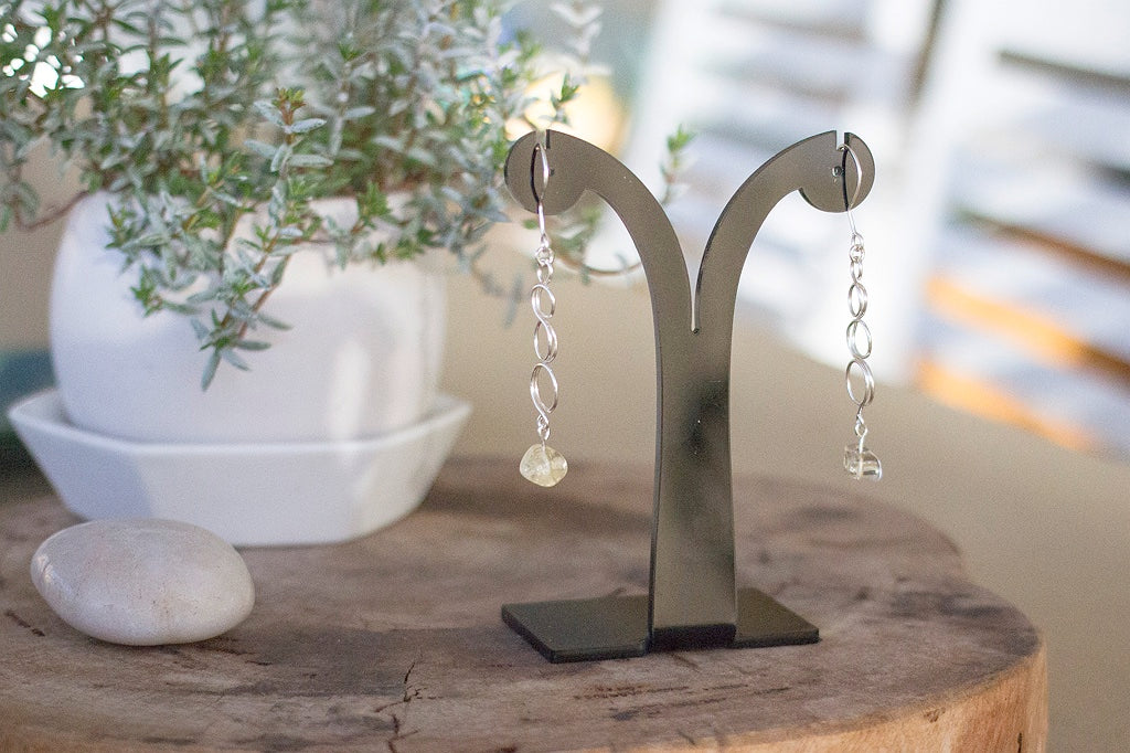 Citrine Gemstone Looped Silver Earrings | Crystal Jewellery