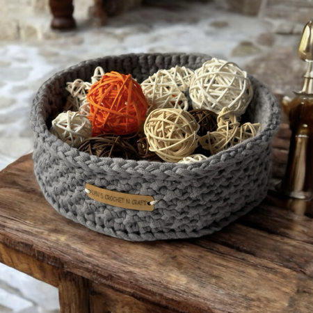 Handmade Crochet Basket - Gray