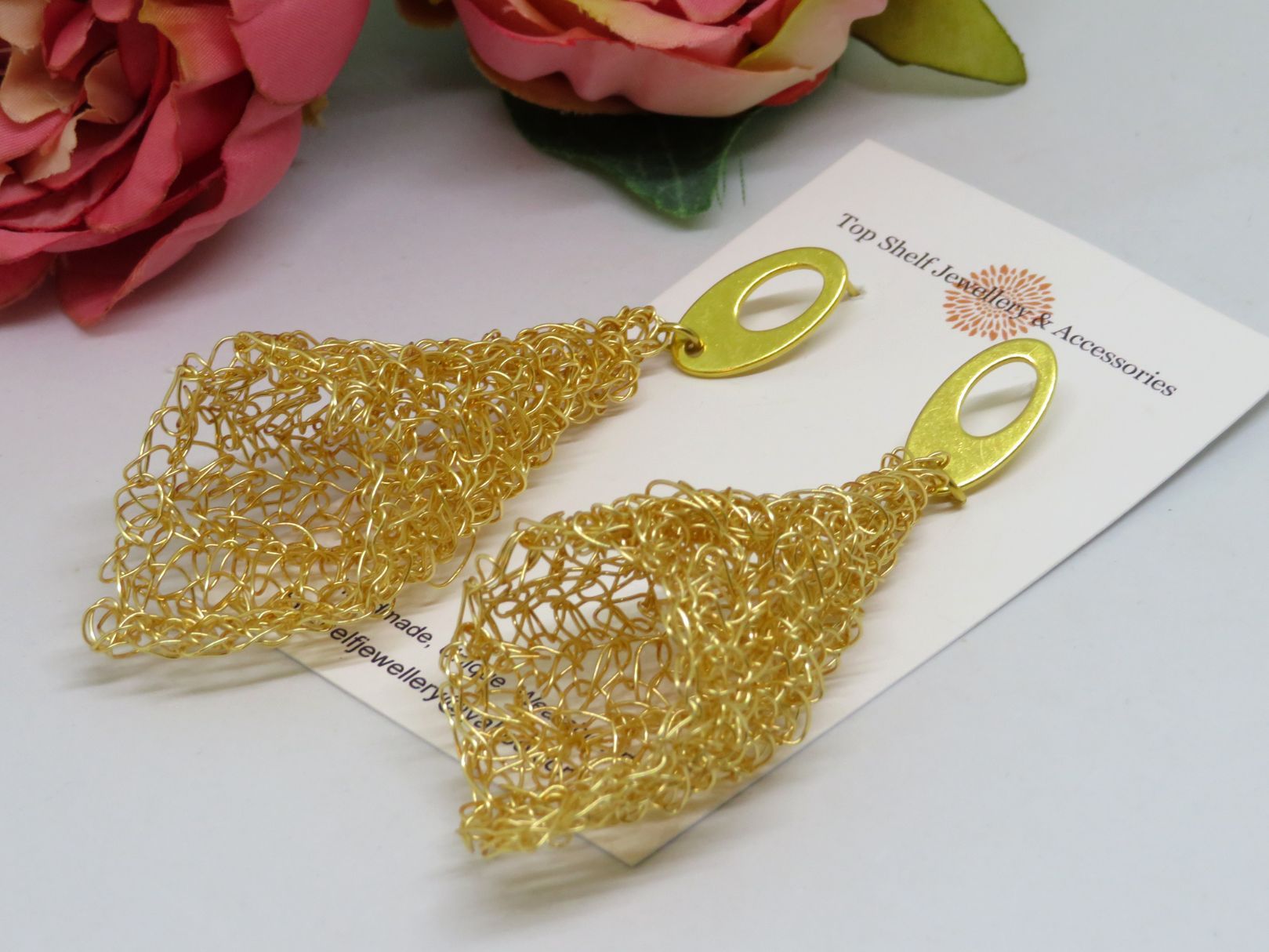Gold Crochet Wire 'Tulip' Earrings