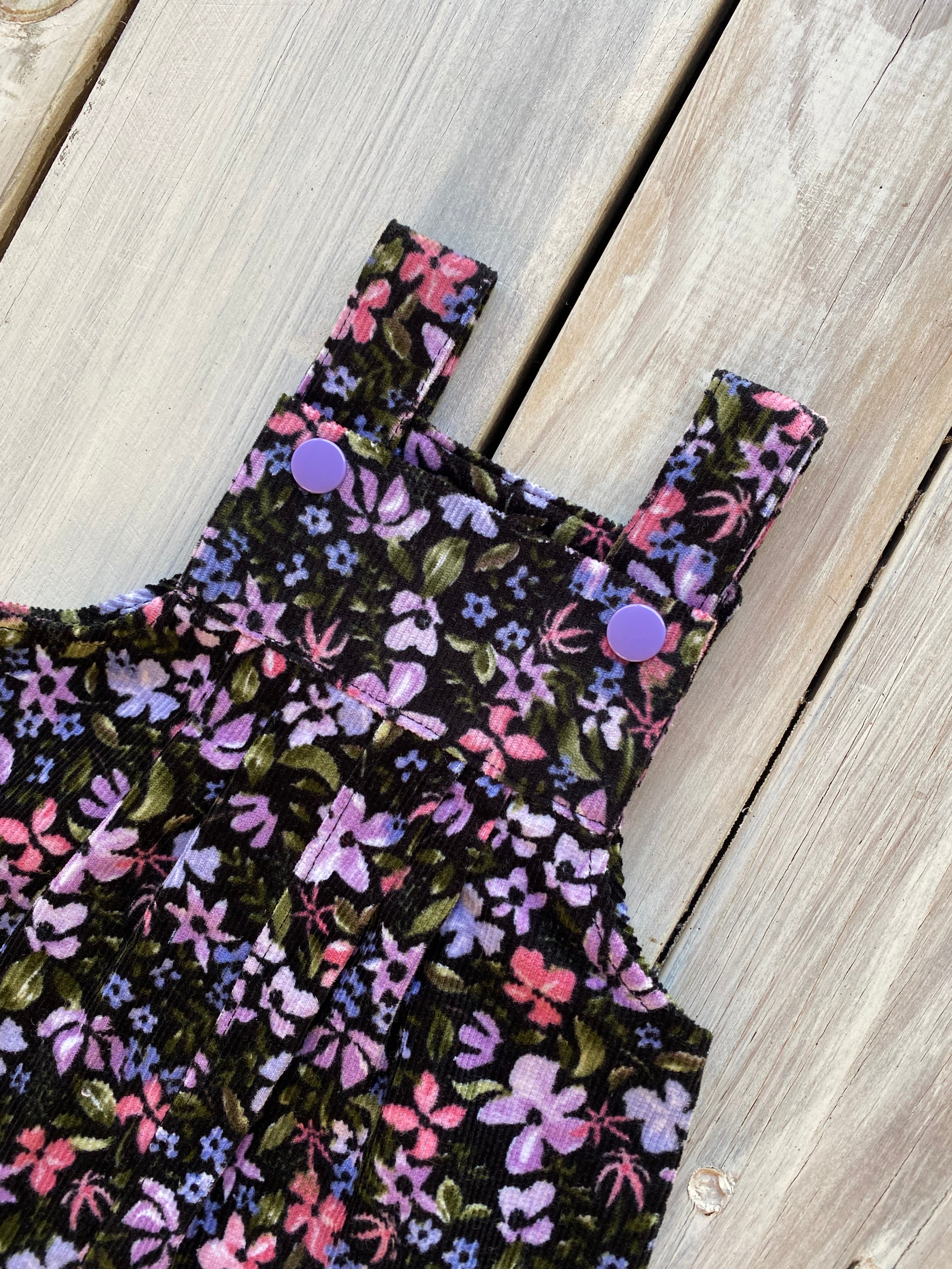 Corduroy Childs/Babies overalls violet floral multiple sizes