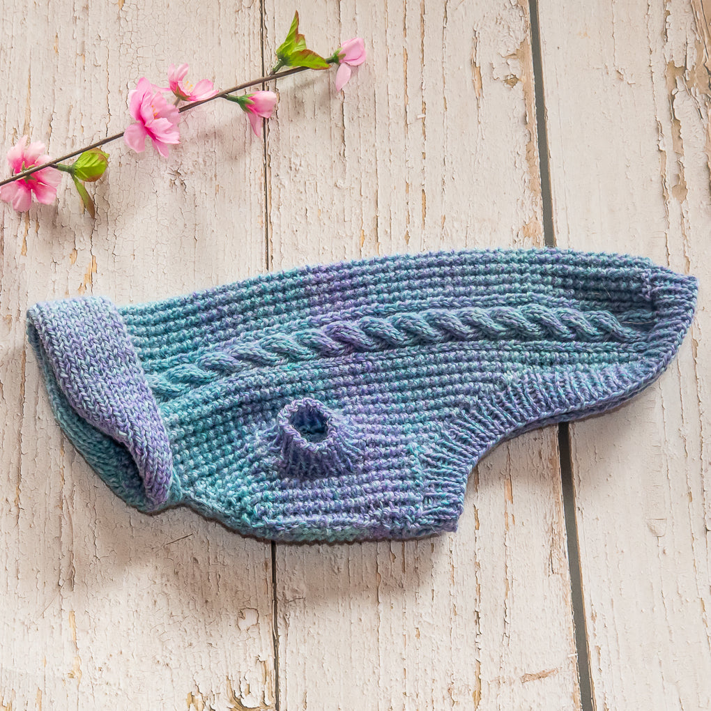 Pet Jumpers - 100% Wool - Hand Knitted - Rice Stitch and Cables - Shawl Collar