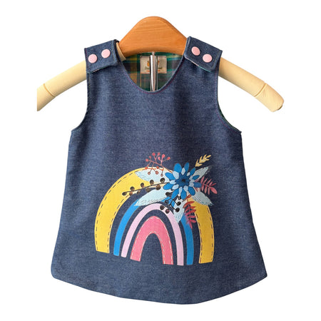 Denim Boho Floral Pinafore Dress 6-9 mths