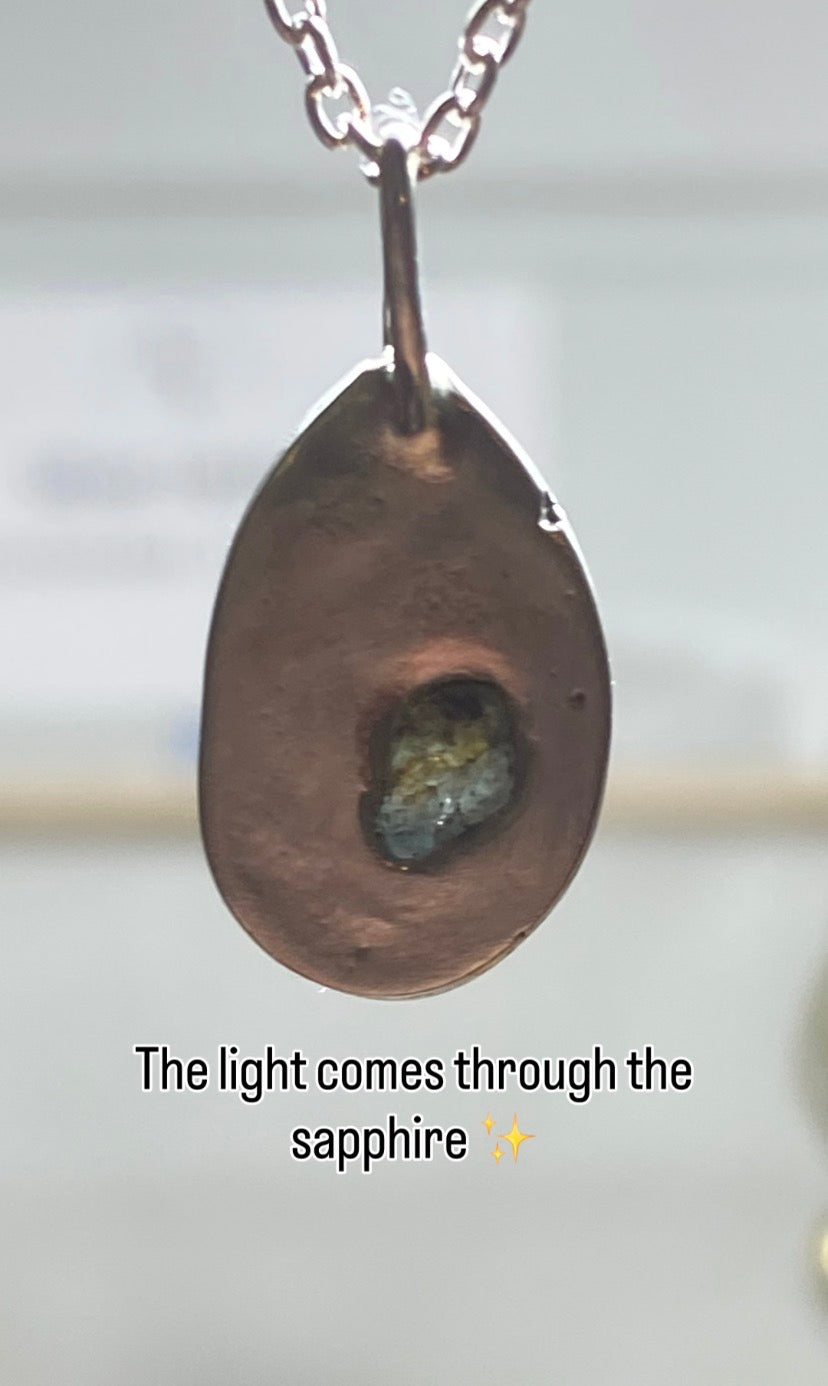 Green Sapphire Rockpool Pendant — Sterling Silver with Australian Sapphire