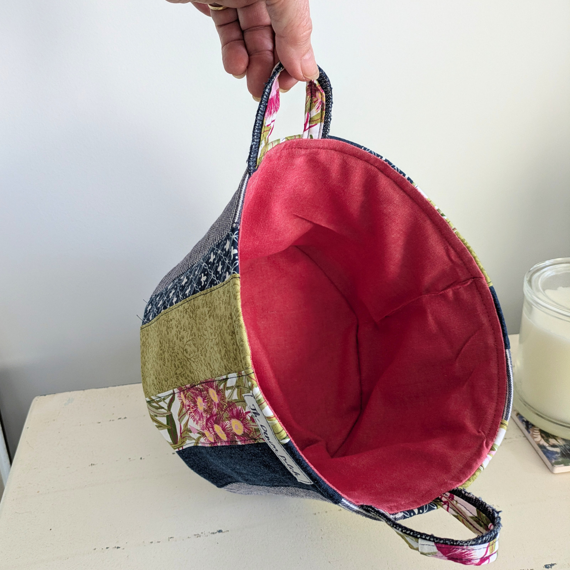 Upcycled Denim, Storage Basket, Red Gum Flower