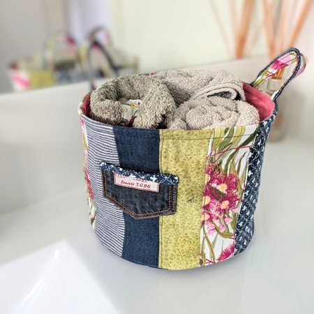 Upcycled Denim, Storage Basket, Red Gum Flower