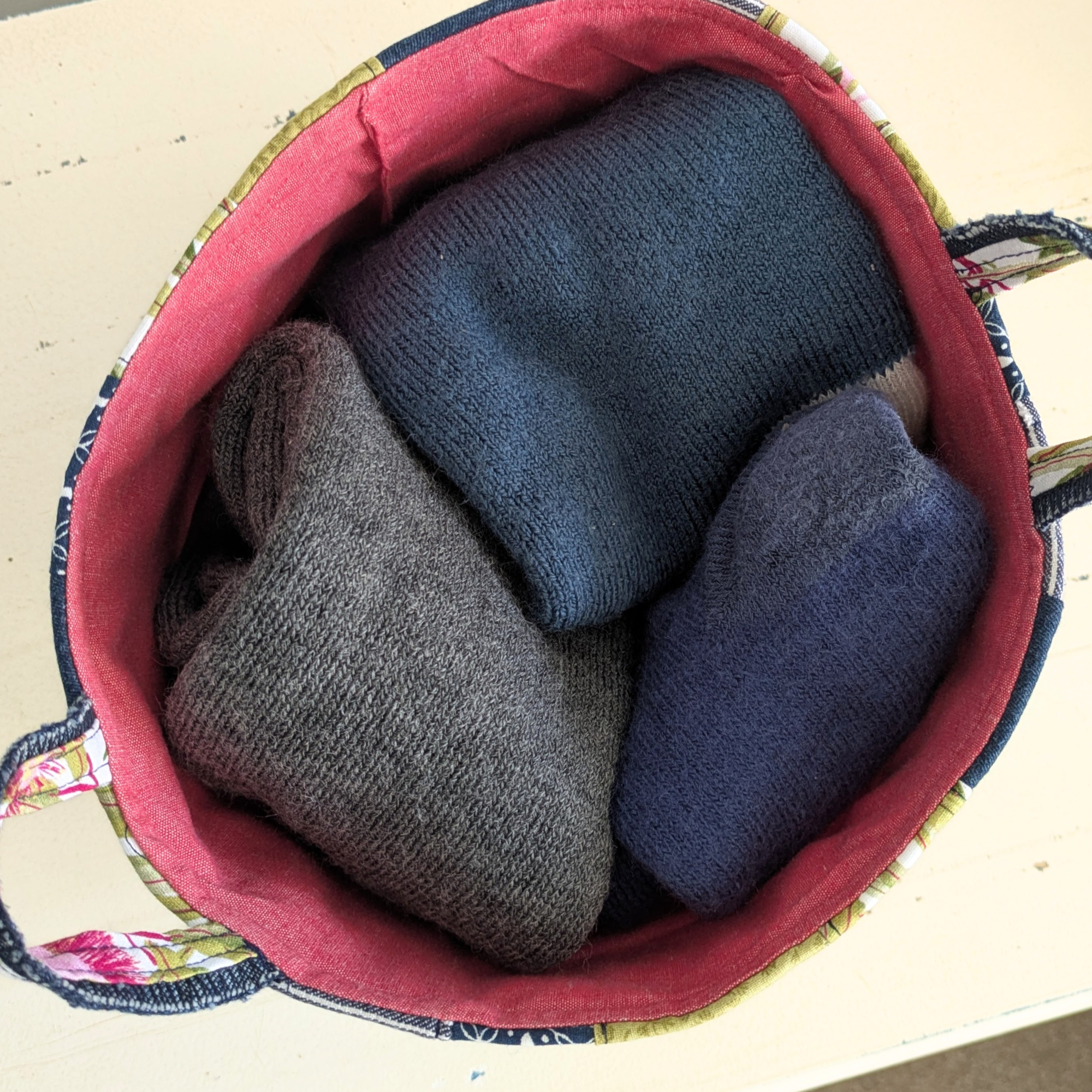 Upcycled Denim, Storage Basket, Red Gum Flower