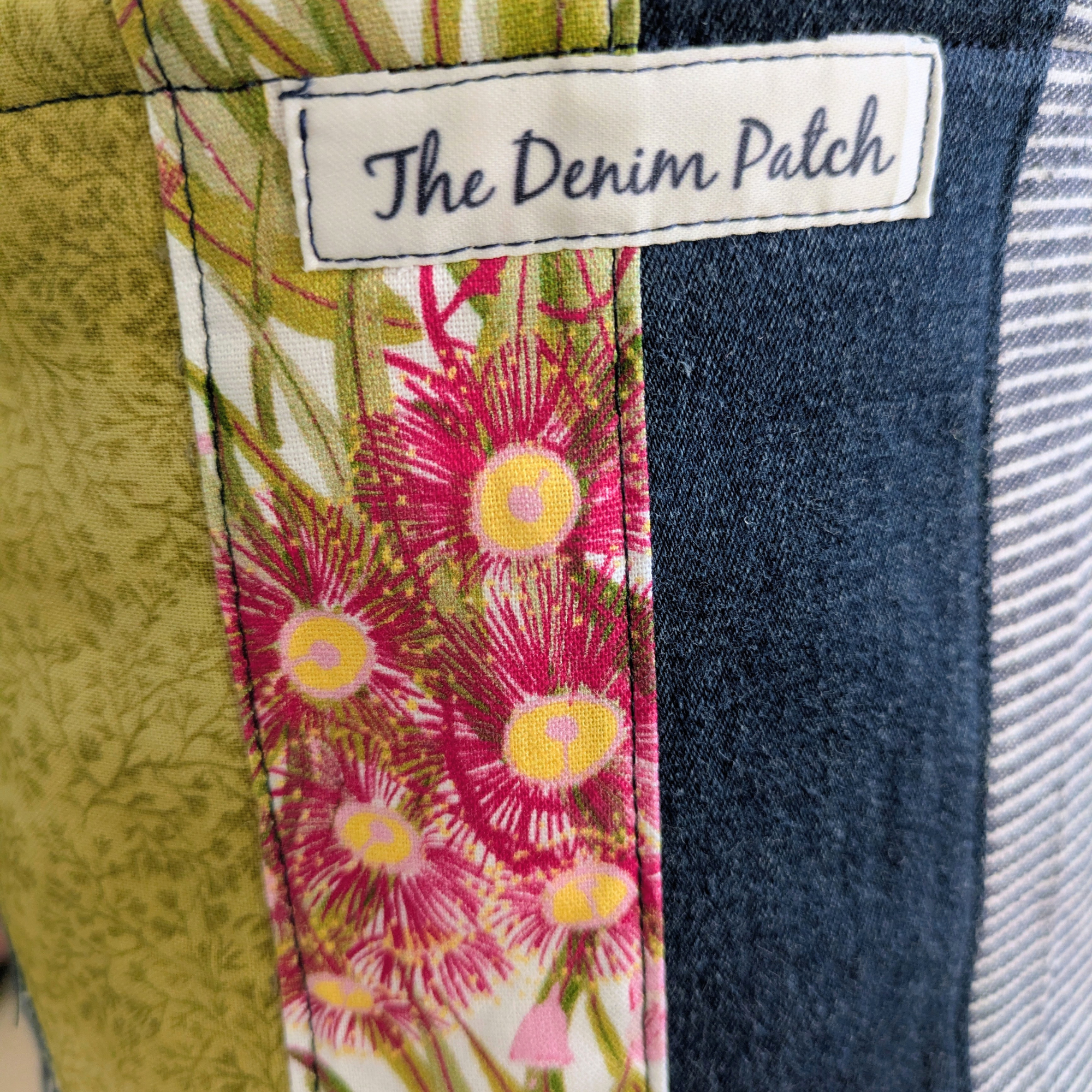 Upcycled Denim, Storage Basket, Red Gum Flower
