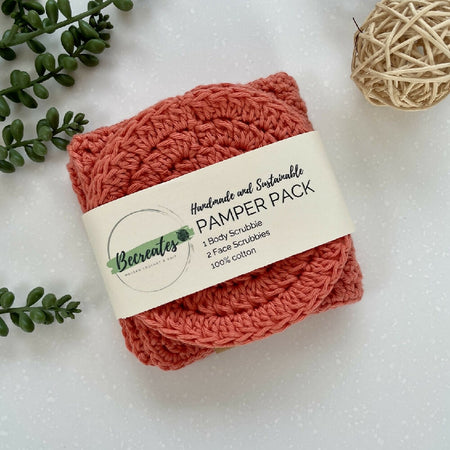 Eco-friendly Pamper Pack |Sustainable Body & Face scrubbie set | Tangerine