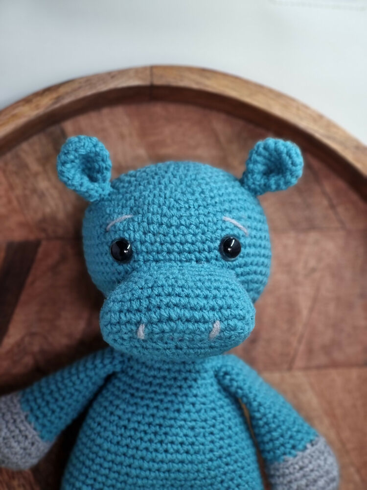 Handmade crochet hippo plush toy