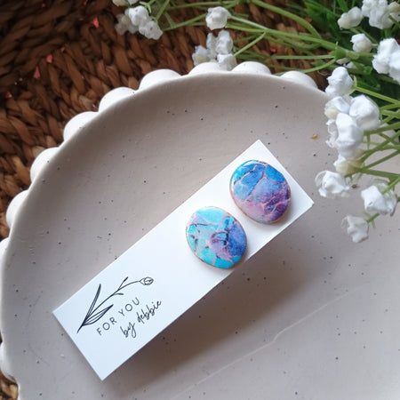 Watercolour marble and gold polymer clay and resin stud earrings