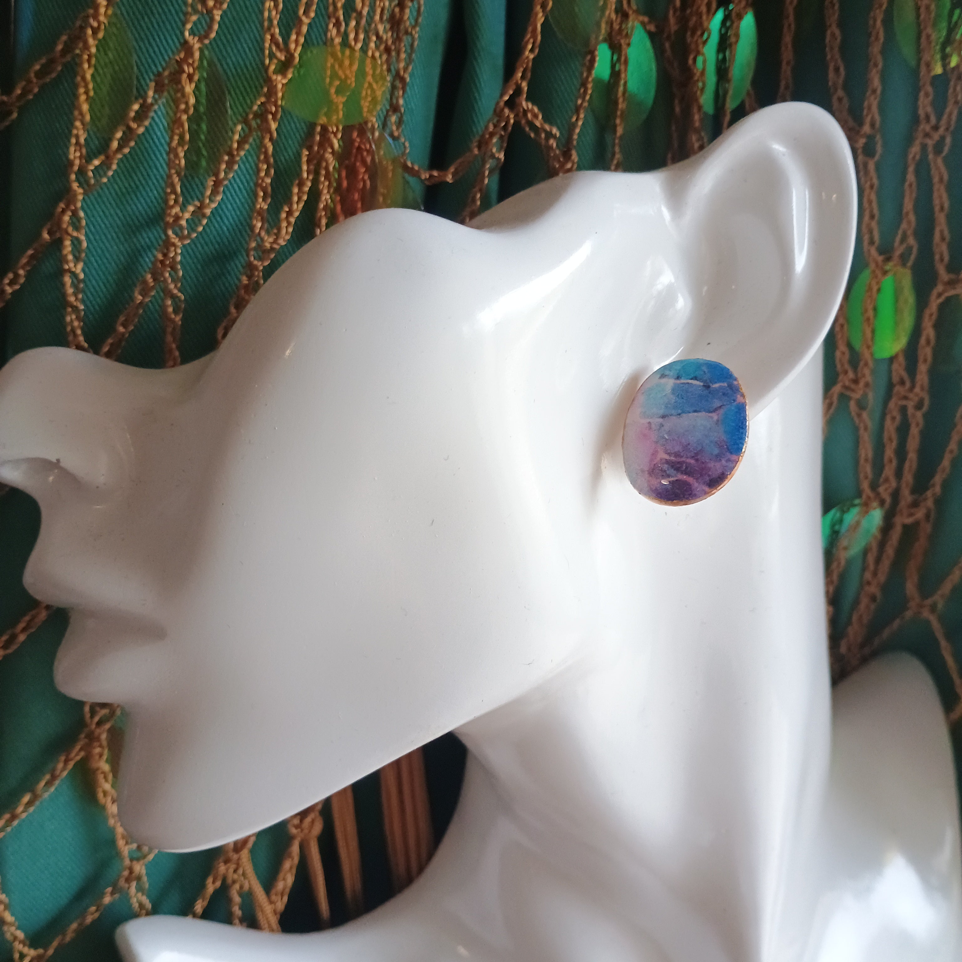 Watercolour marble and gold polymer clay and resin stud earrings