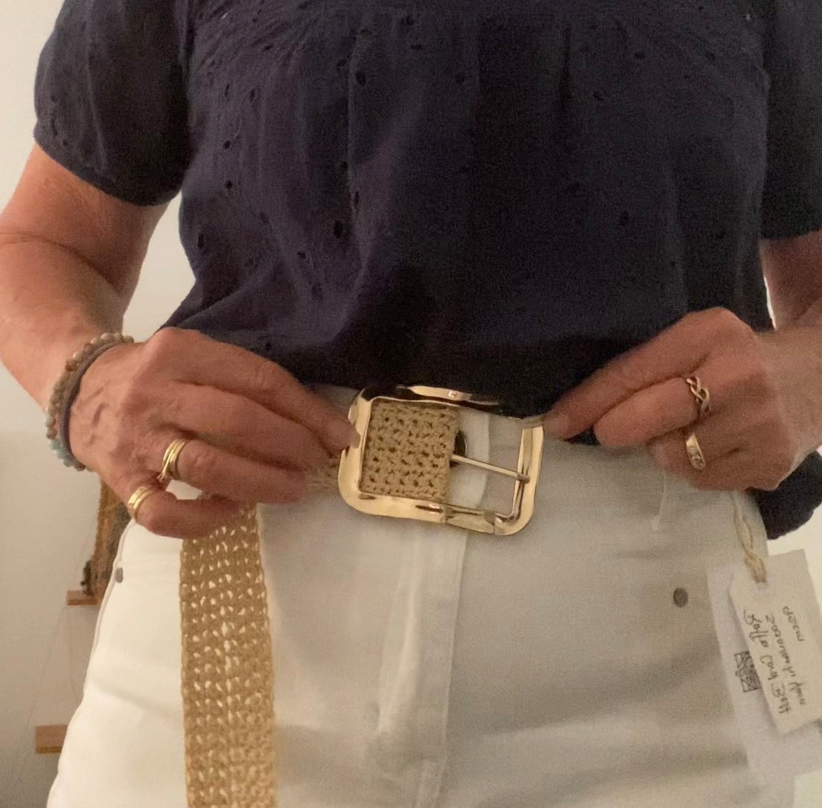 Crochet Bamboo Cord Belt (Gold Buckle)