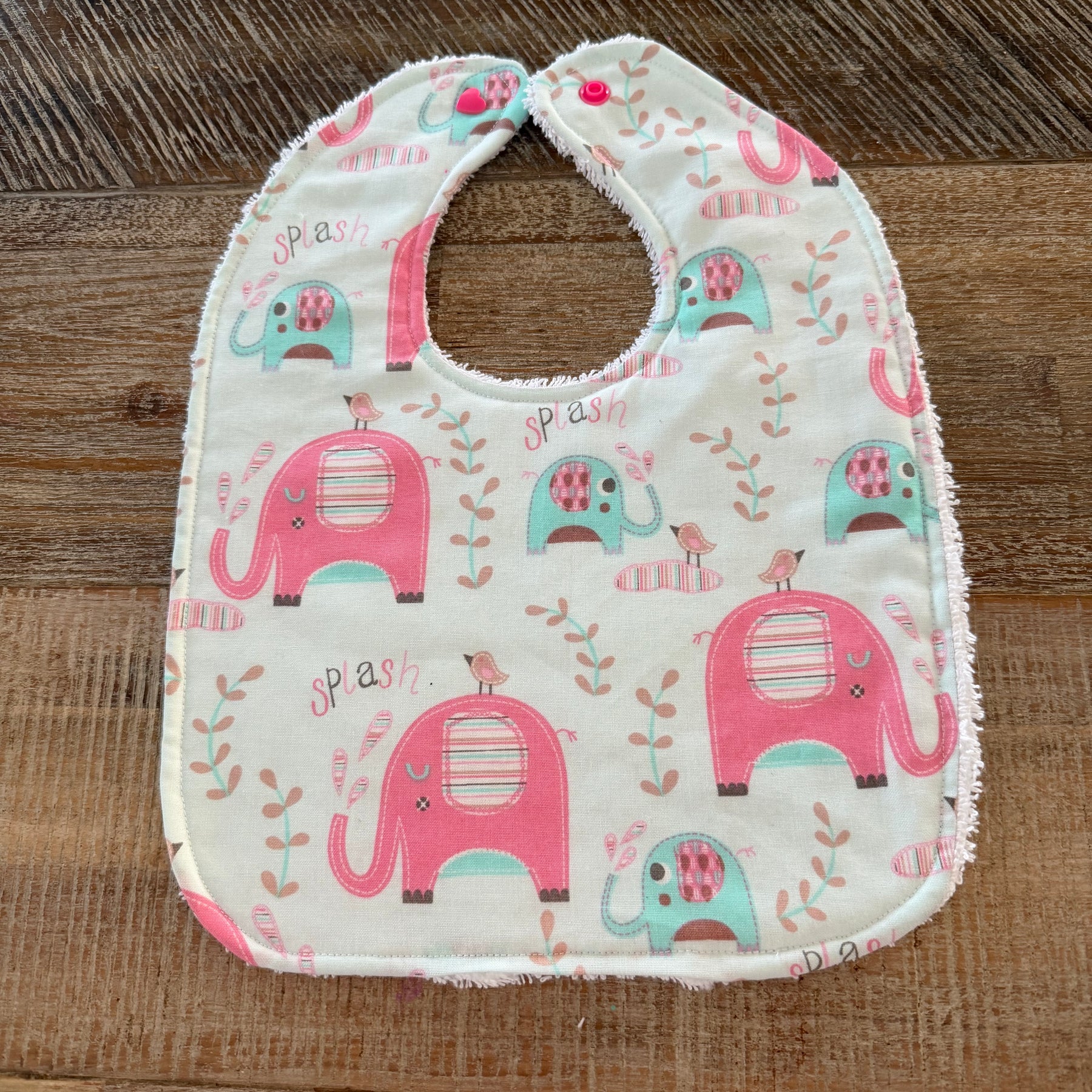 Baby bib for baby girl - Pink Elephants