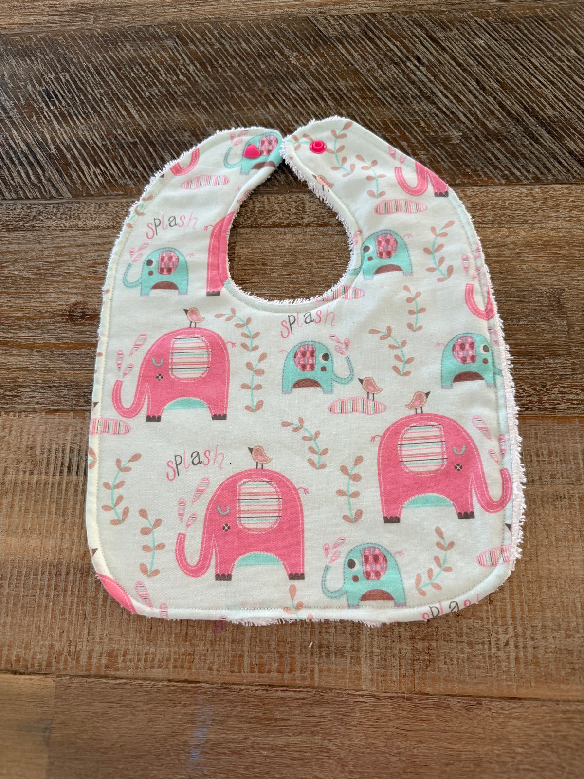 Baby bib for baby girl - Pink Elephants