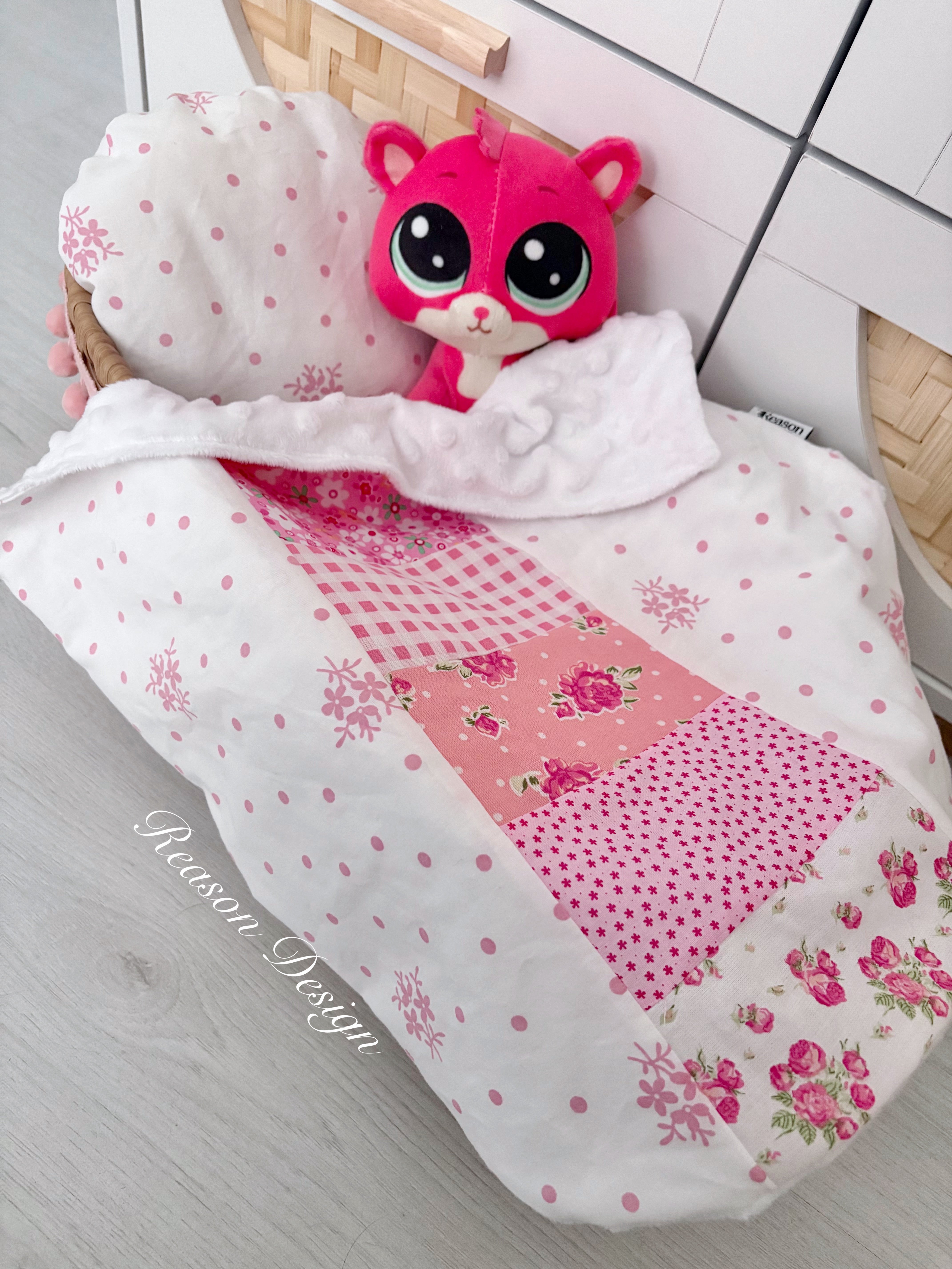Handmade Doll Bedding Set – Fits Kmart & Target Doll Pram/Bassinet | Pillow & Minky Blanket | Toy Nursery Accessories