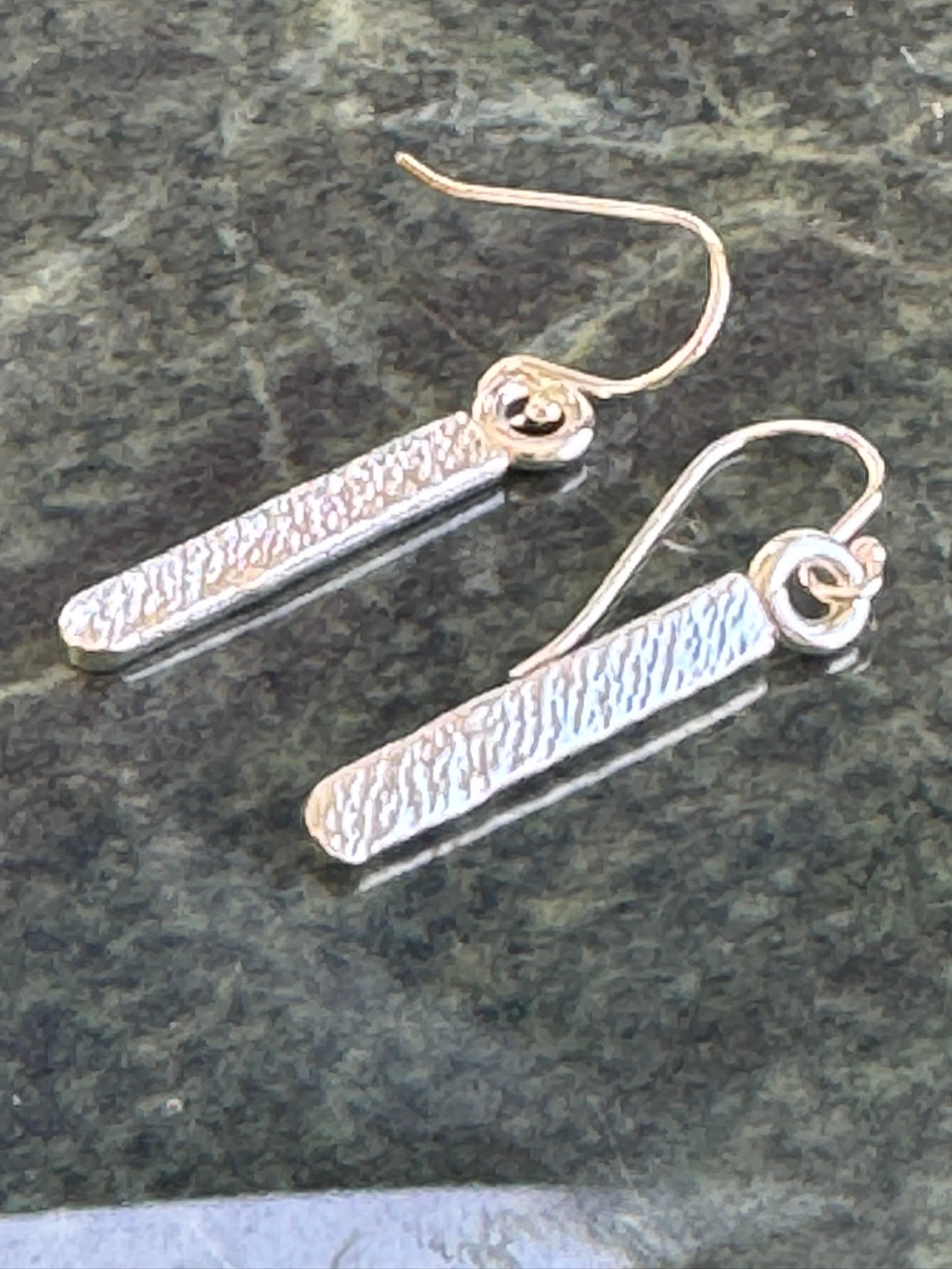 Handcrafted Sterling Silver Textured Bar Drop Earrings
