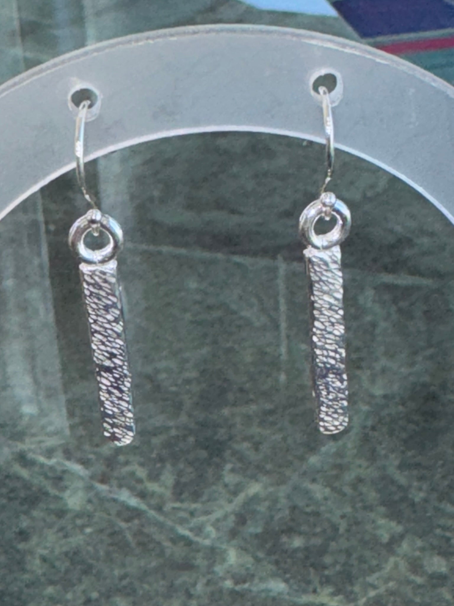Handcrafted Sterling Silver Textured Bar Drop Earrings