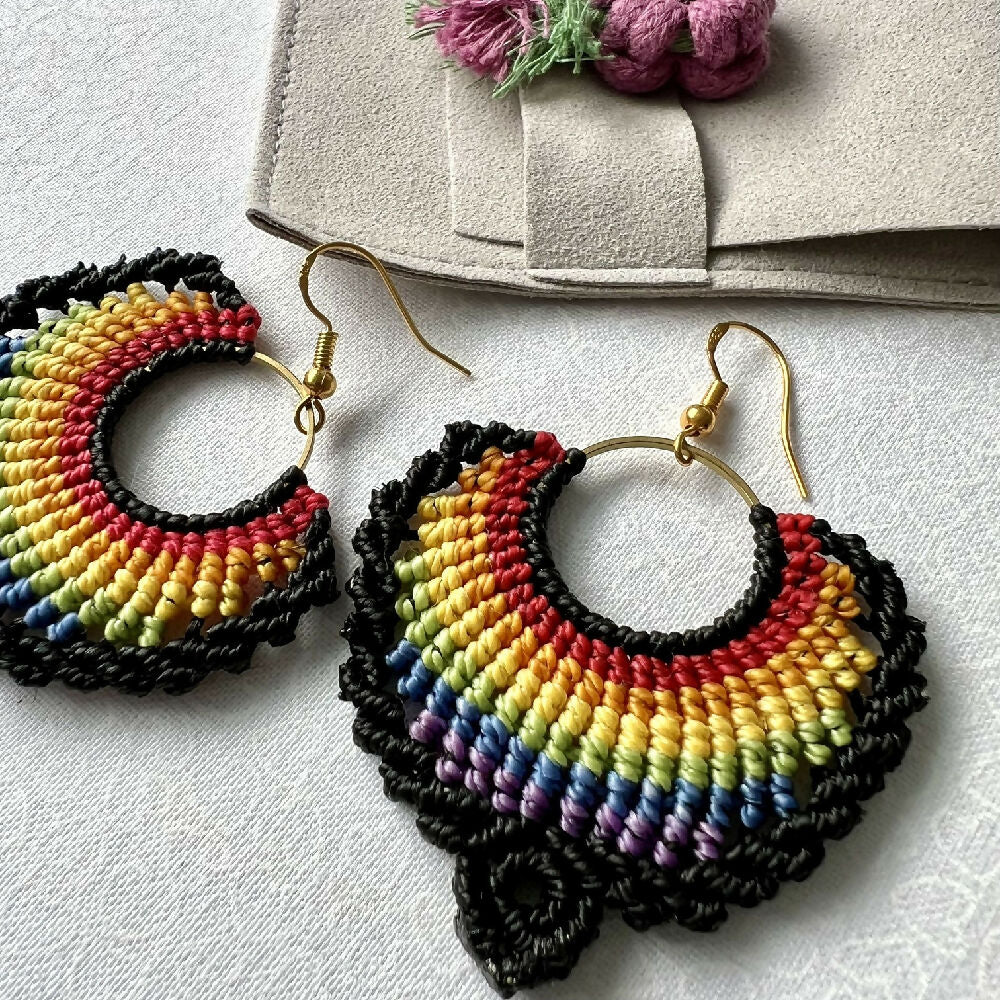 SOLD OUT - Rainbow Micro macrame earrings +Free pouch