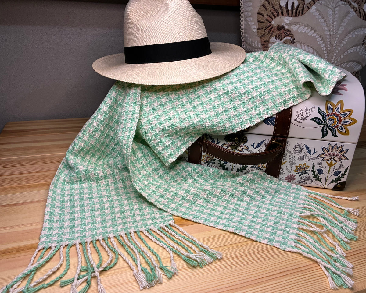 Mint Stardust - Handwoven 100% cotton Star Twill Scarf