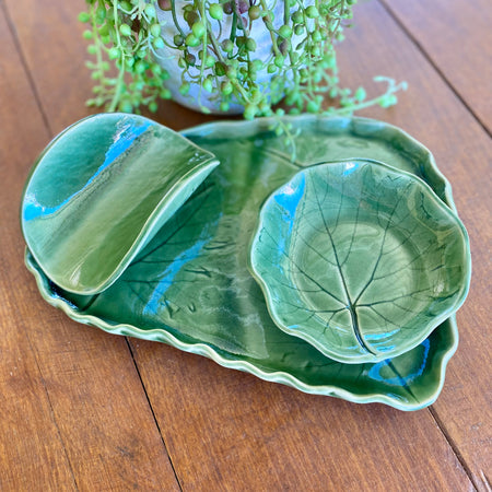 Handmade Vine Leaf Serving Tray Set – Dipping Bowl & Serviette Holder | One of a Kind