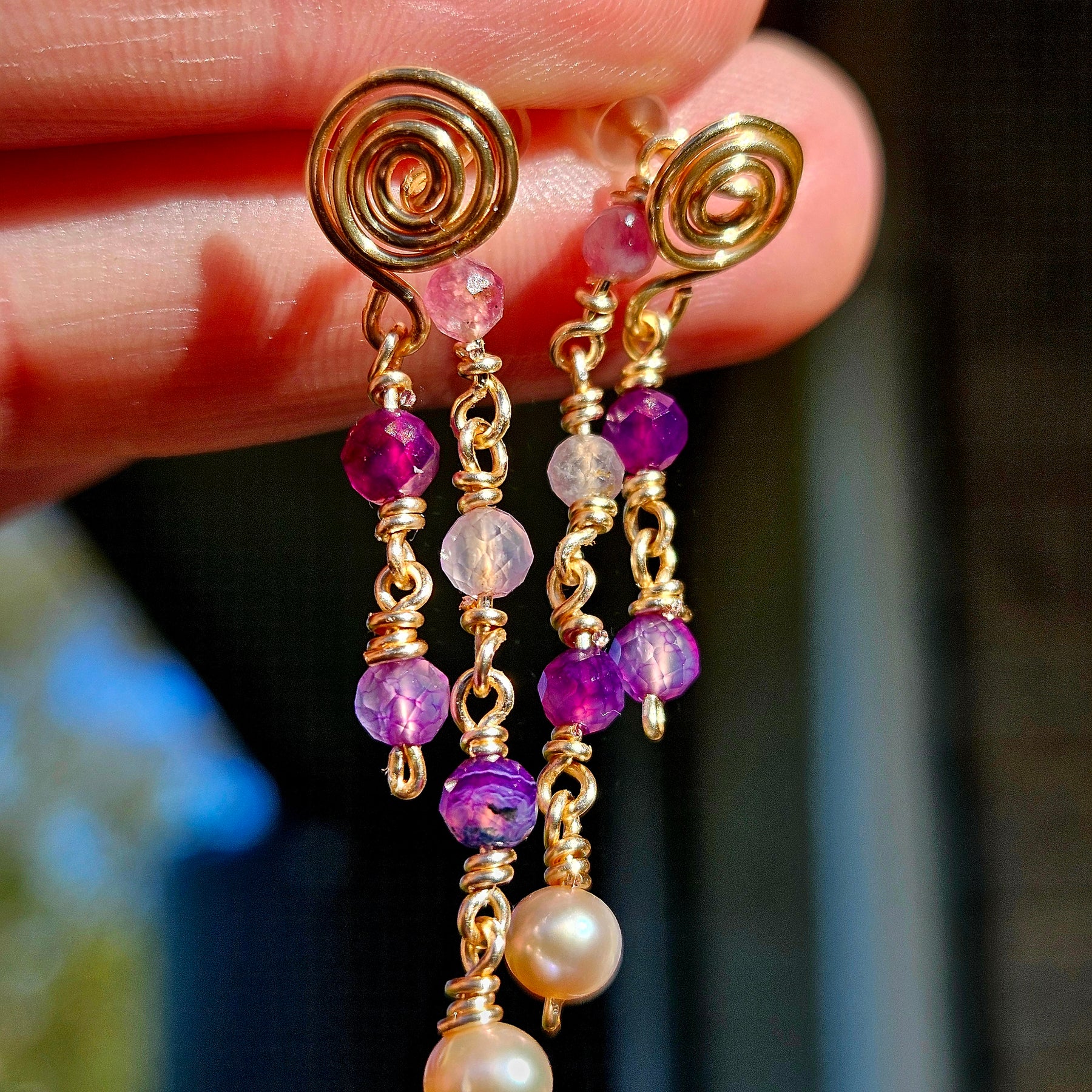 Freshwater Pearl & Fluorite Earrings