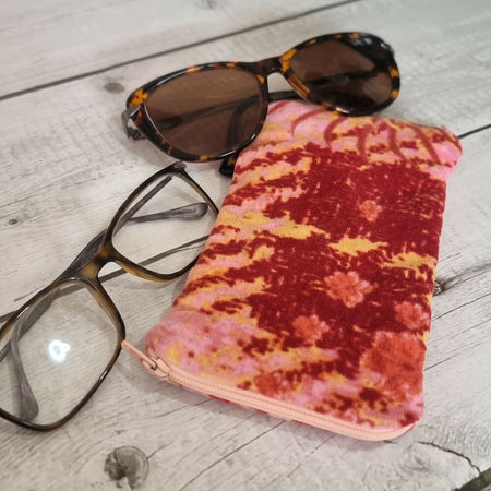 Upcycled double glasses case - peachy, musk & yellow velour