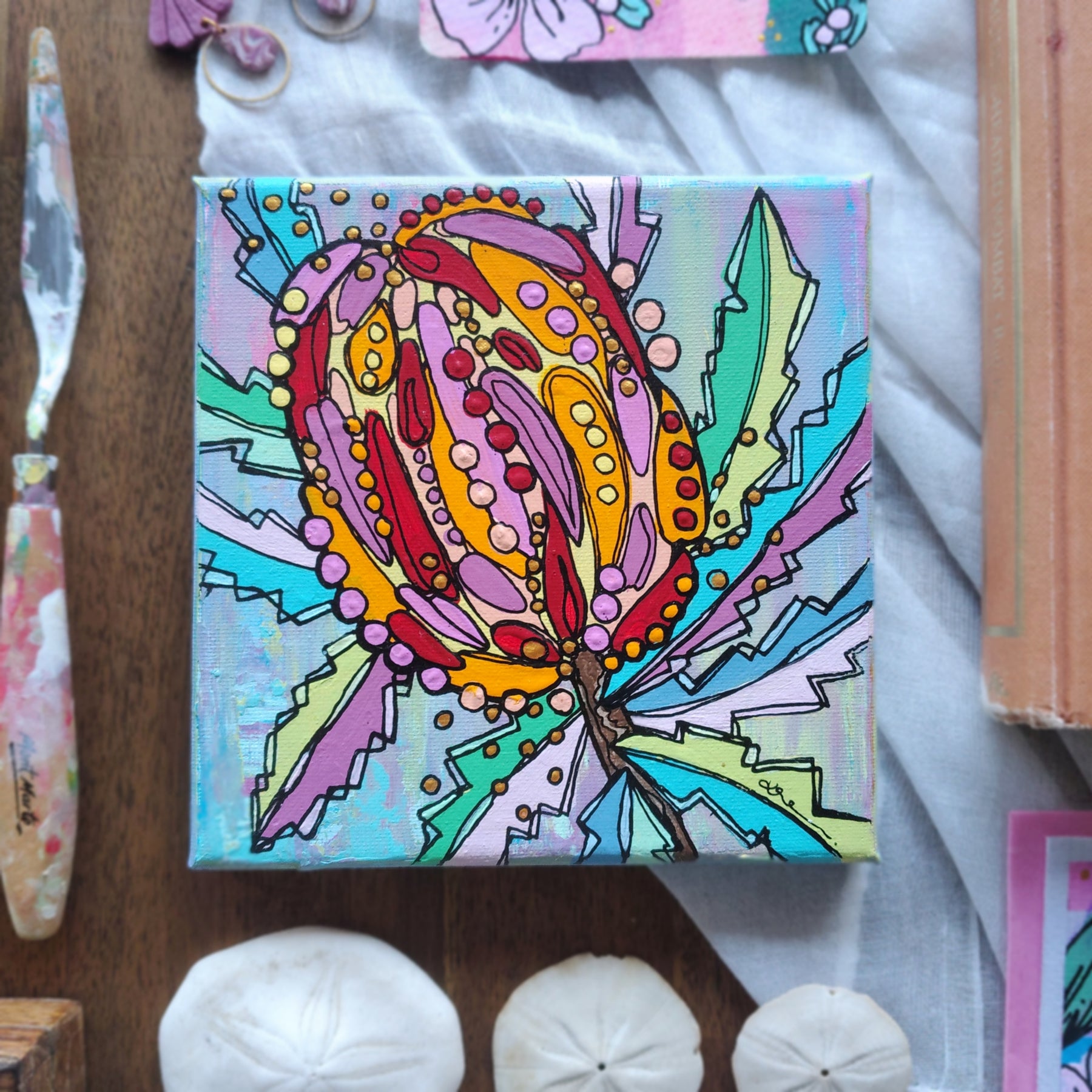 Origianl Art - "Abstract Banksia Study" - Streatched Canvas - Abstract Art