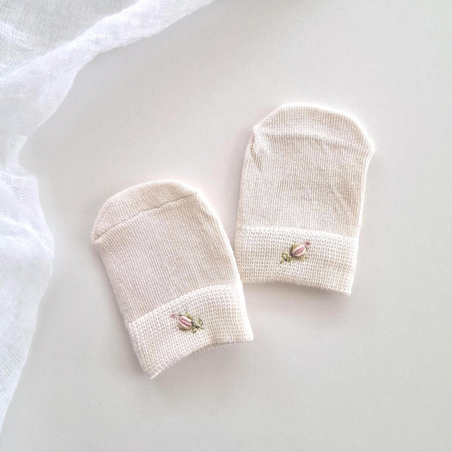 Baby Girl Beanie, Socks, Mittens Set, Hand Embroidered, Soft Knit Newborn Winter Essentials