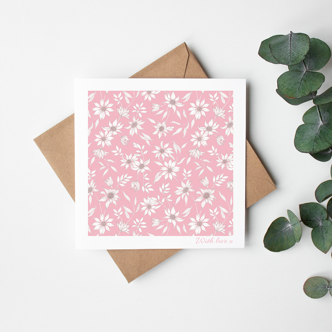 Pink Flannel Flower Greetings Card