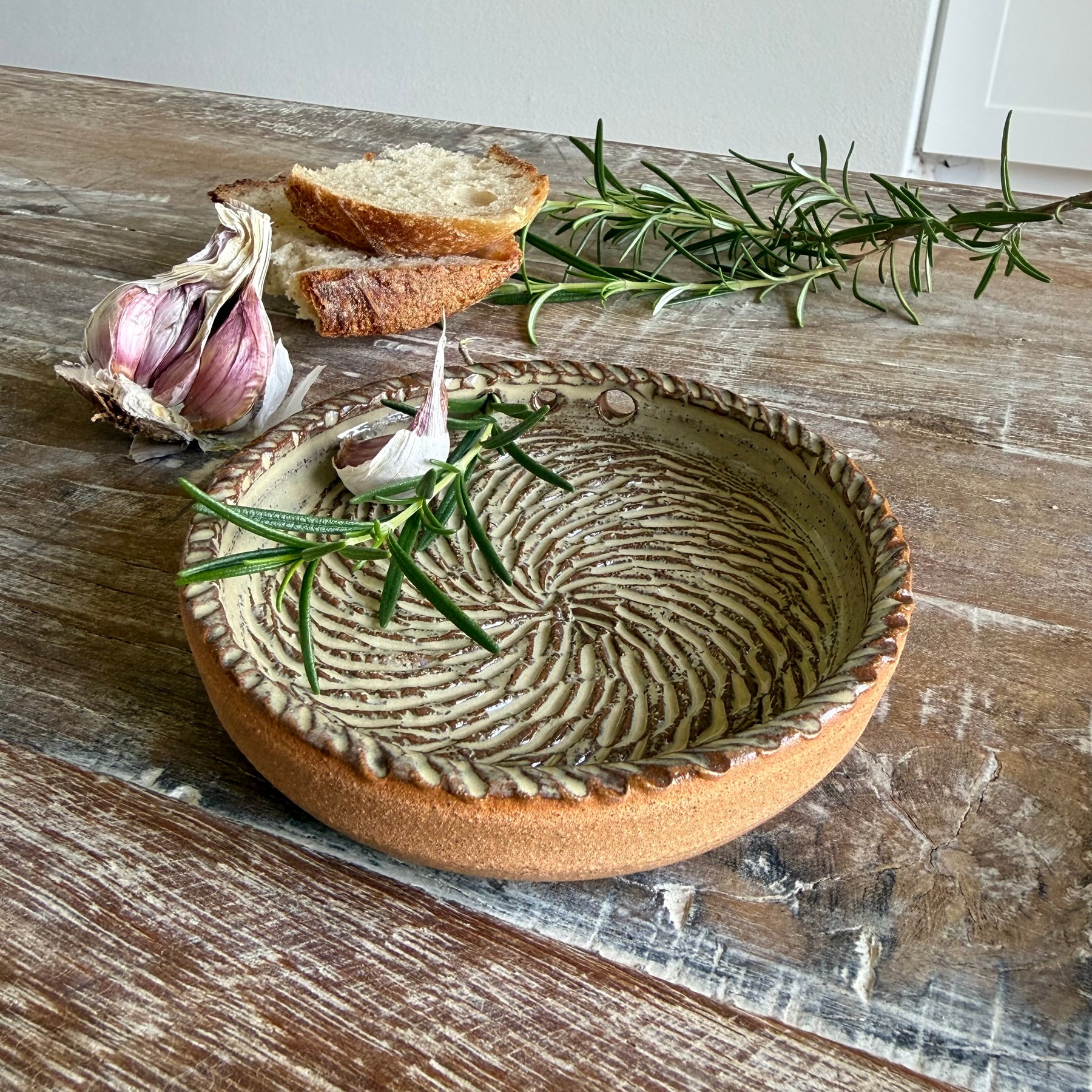 The Gathering Dish | Handmade Ceramic Garlic Grater, Herb & Dipping Dish