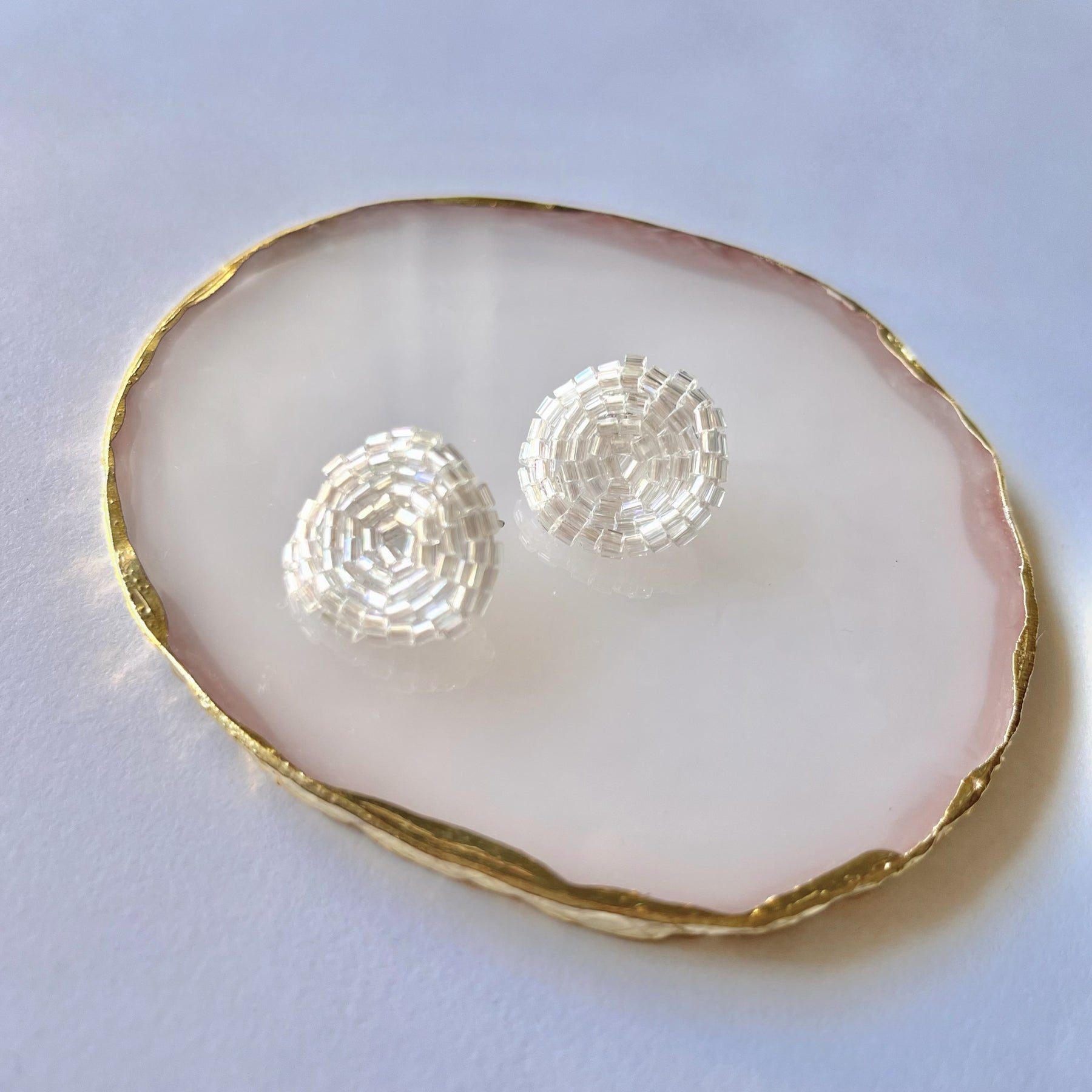 SILVER MOON * 3 colors | stud beaded earrings | silver, pink nude, blue turquoise