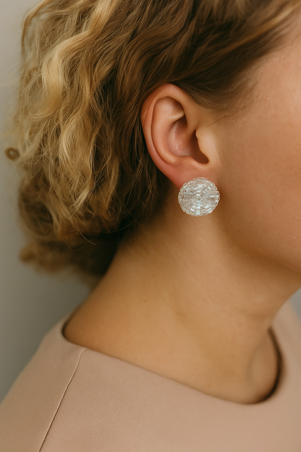 PINK MOON * 3 colors | stud beaded earrings | silver, pink nude, blue turquoise