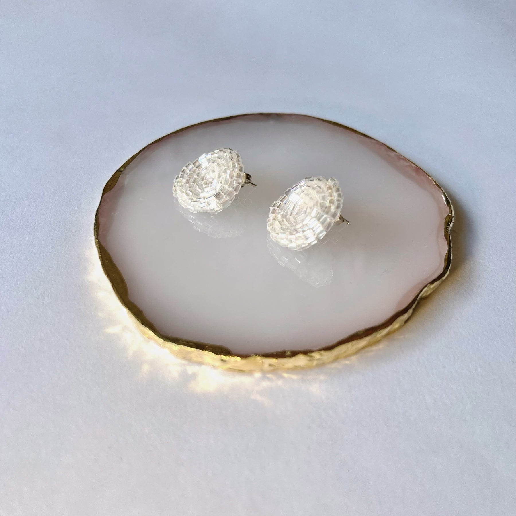 SILVER MOON * 3 colors | stud beaded earrings | silver, pink nude, blue turquoise