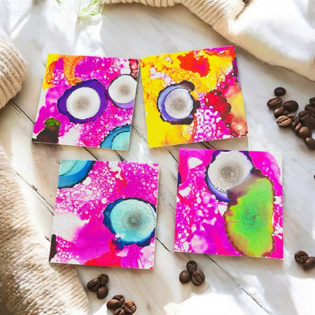 Resin/Alcohol Ink Drink Coasters (Set of 2 ) Pink Bubbles Collection